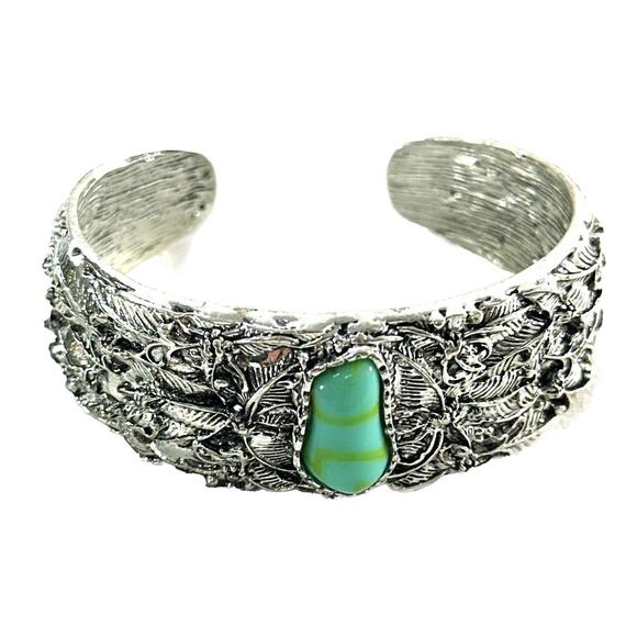 Unbranded Jewelry - Faux Turquoise Stone Silver Open Bangle Cuff Bracelet Fashion Bracelet
